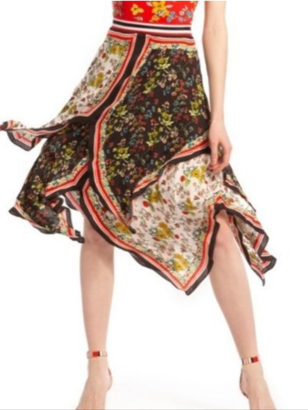 Alice + Olivia Floral Mixed-Panel Skirt - Picture 2 of 8